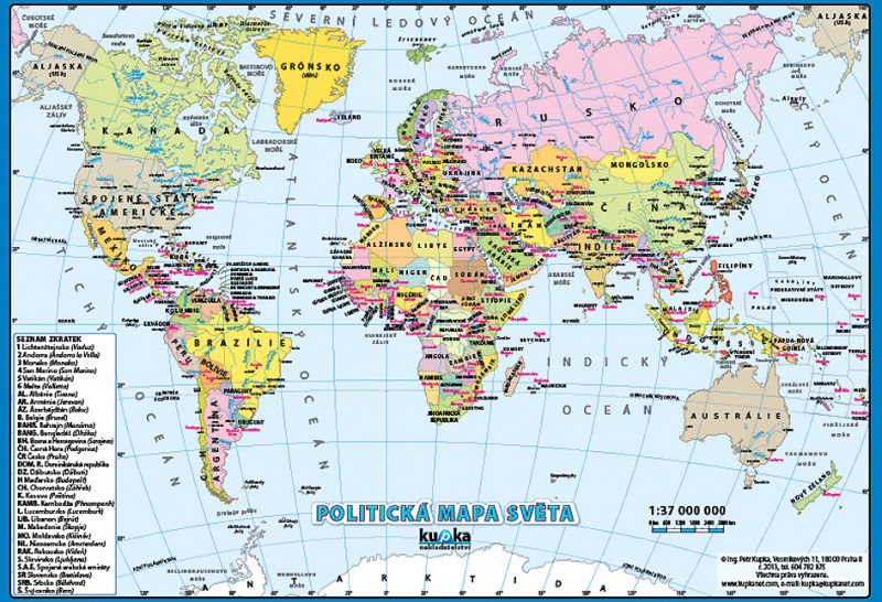 mapa sveta na srpskom Nástenný obraz XL   Politická mapa sveta   CZ verzia | Nomiland.sk  mapa sveta na srpskom