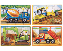 Puzzle v krabičke, sada 4 ks - Stavebné vozidlá