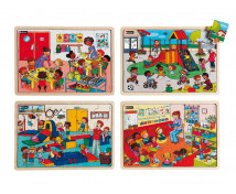 Drevené puzzle - V škôlke, sada 4 ks