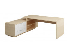 Kancelársky stôl so zvýšenou doskou a zásuvkami - breza / biela
