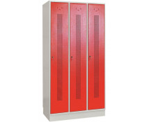 Kovová šatníková skriňa s perforáciou 3-dverová, červená