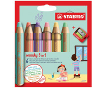 STABILO Woody 3in1 - multifunkčné pastelky, 6 pastelových farieb