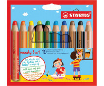 STABILO Woody 3in1 - multifunkčné farbičky, 10 farieb