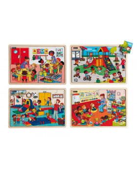 Drevené puzzle - V škôlke, sada 4 ks