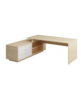 Kancelársky stôl so zvýšenou doskou a zásuvkami - breza / biela