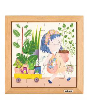 EDUCO - Obojstranné drevené puzzle - Izbové rastliny