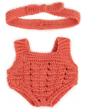 Pletený overal pre bábiku - oranžový (21 cm)