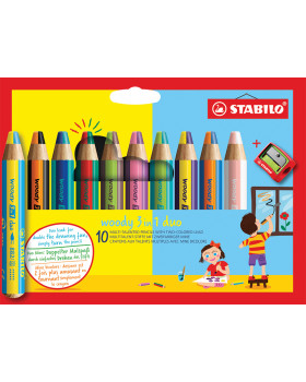 STABILO Woody 3in1 - multifunkčné dvojfarebné farbičky, 10 farieb