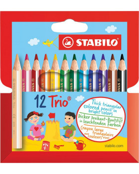 STABILO Trio Thick short - trojhranné krátke farbičky, 12 farieb
