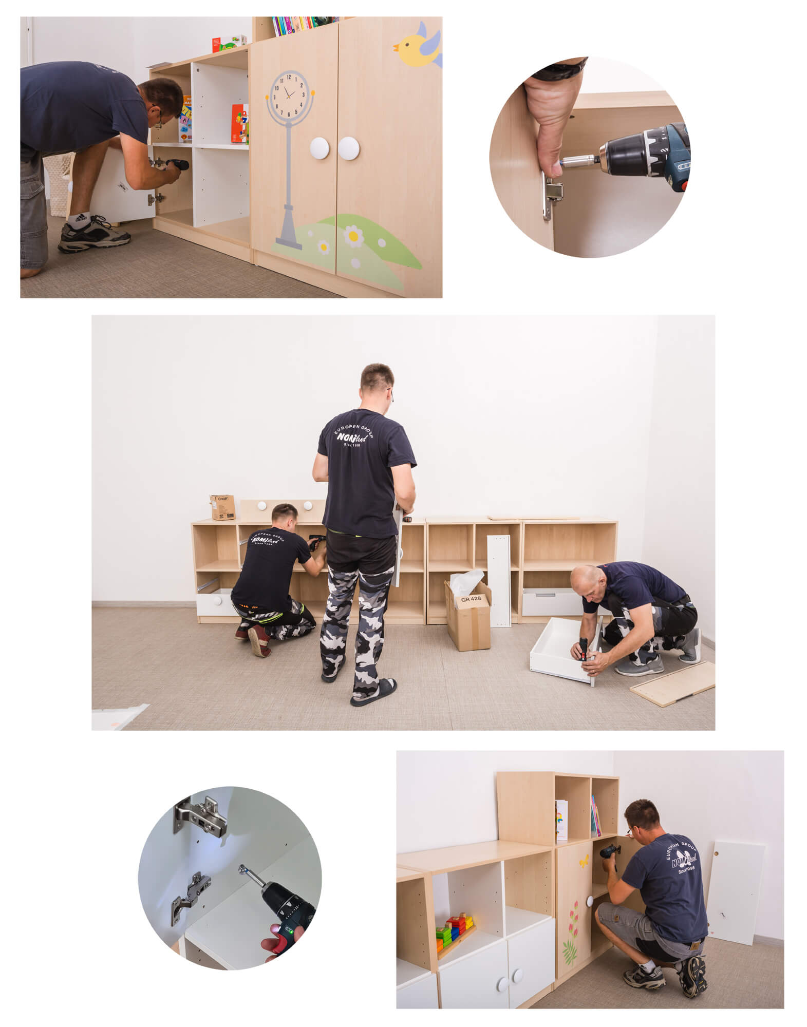 Montáž dětského nábytku - profesionální instalace skříněk a polic s důrazem na kvalitu a přesnost.